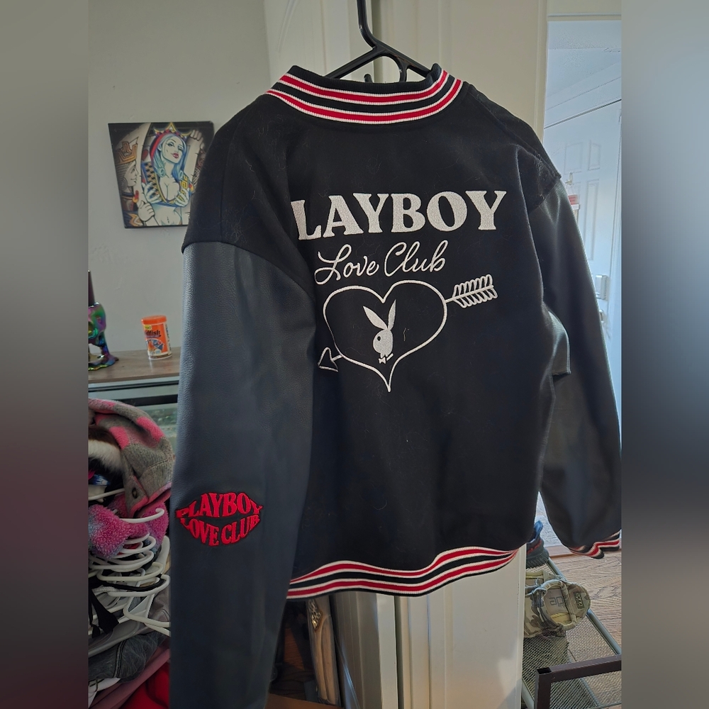 PLAYBOY Varsity Letter Leather Sleeve Jacket Cherry Limited Lover Club Coat